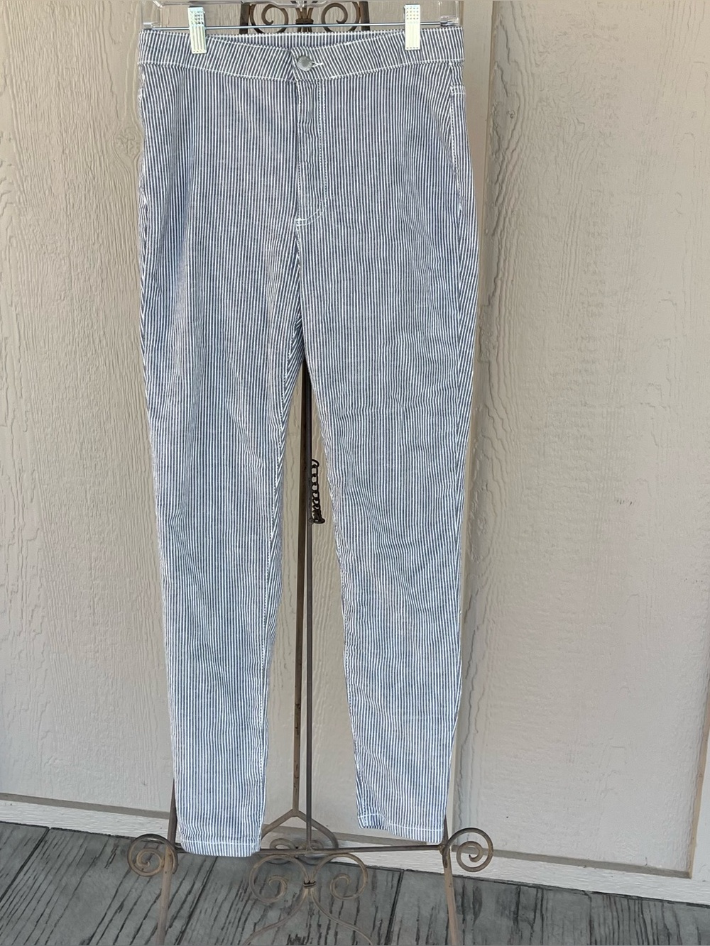 Free People Jeans Skinny Hi Rise Grey Stripes Stretchy Zipper Button Closure 29